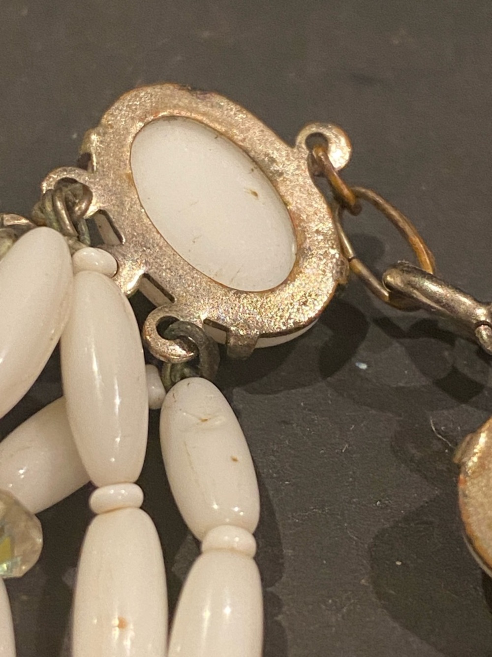 White Milk Glass Multi-Strand Beaded Bracelet with Crystal Accents - Picture 8 of 11
